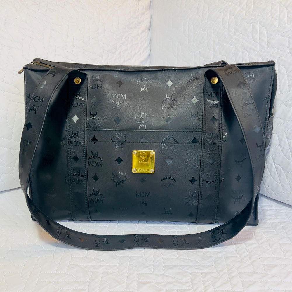 Authentic MCM Black Monogram Shopper Tote Bag W/ Certificate of Authentication